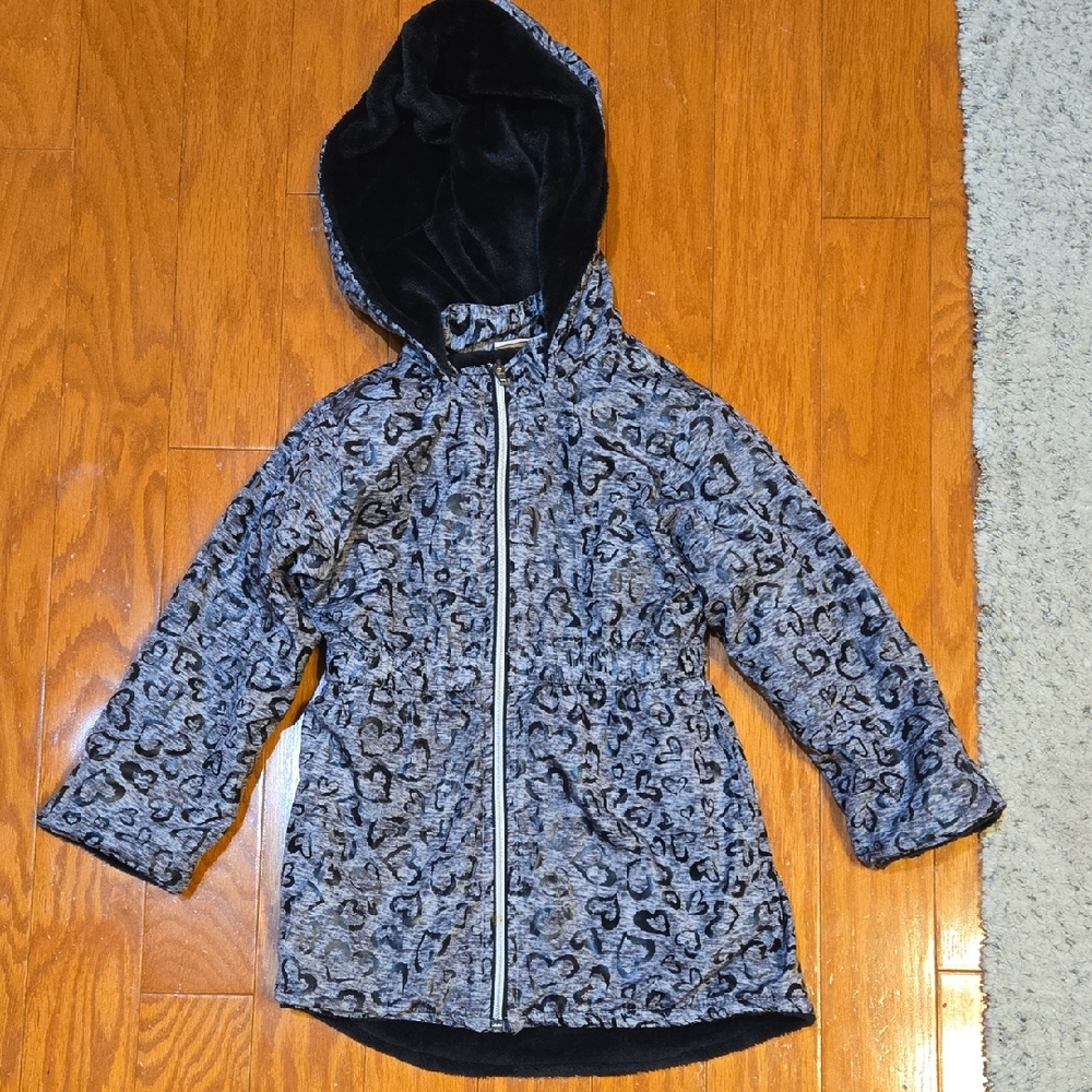 Penelope Mack Black and Gray Heart Print Kids Jacket Size 4 EUC